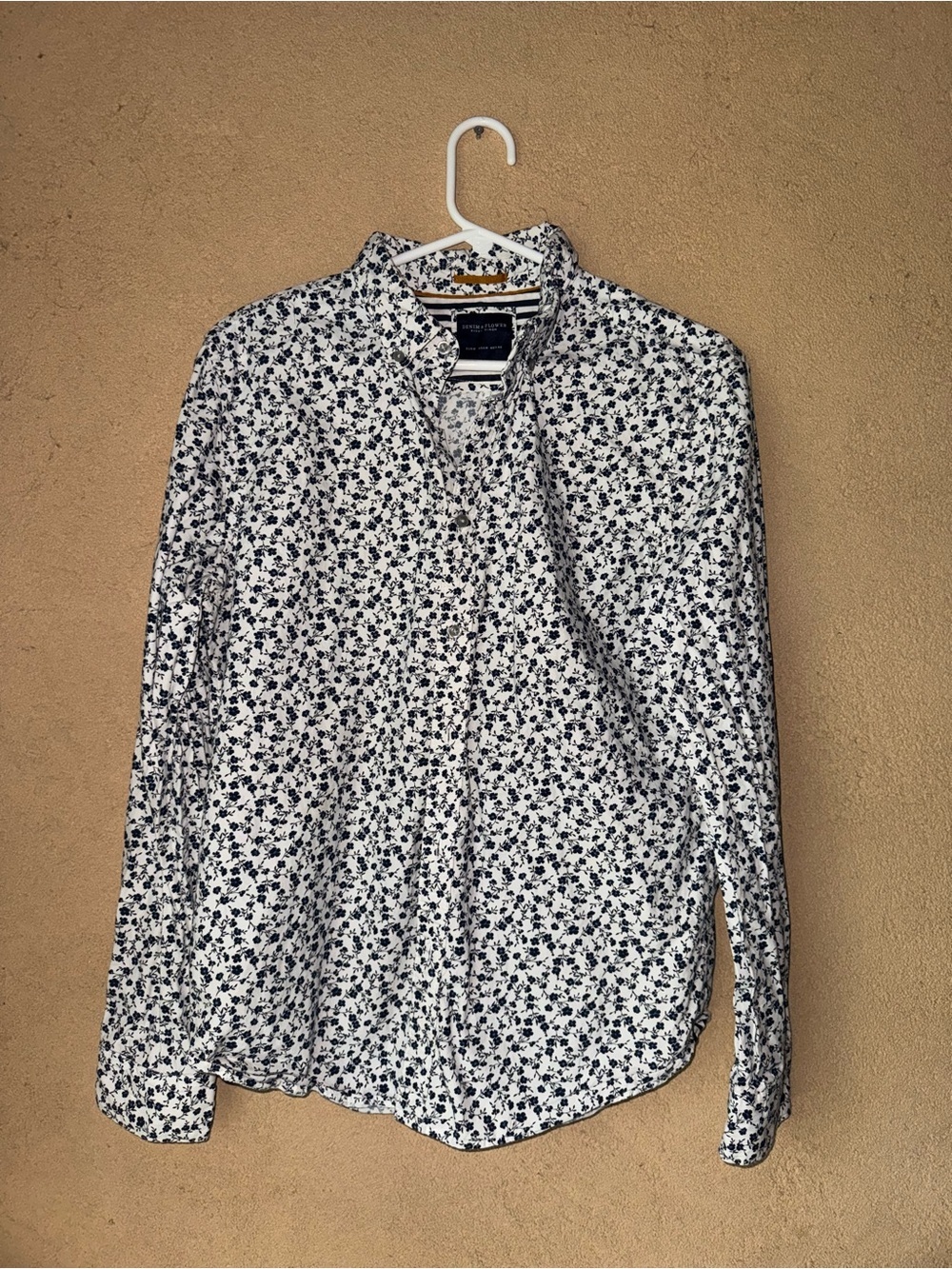 Denim & Flower White Shirt with Navy Floral Print